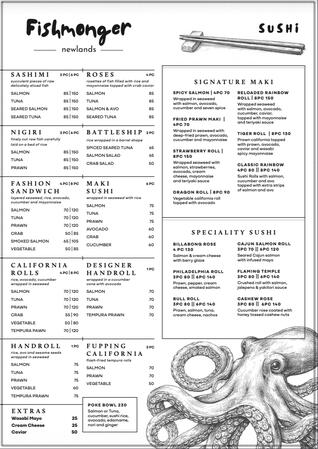 Sushi Menu Sushi Menu